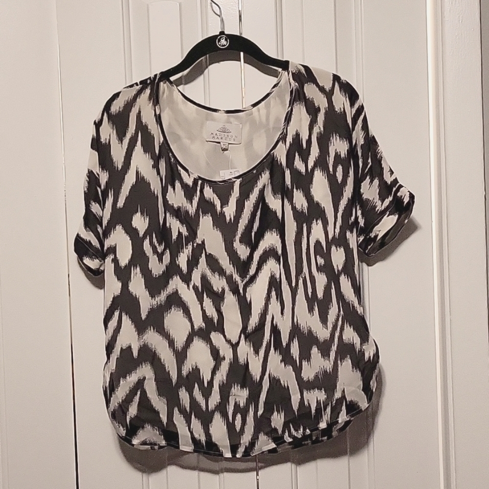 MADISON Marcus Black and Off-White Abstact Silk Blouse pre-owned XS